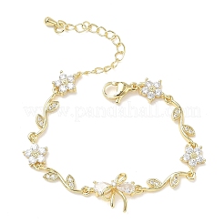 Messing-Gliederkettenarmbänder mit Mikropflaster und Zirkonia für Damen&nbsp;BJEW-C156-04E-04G