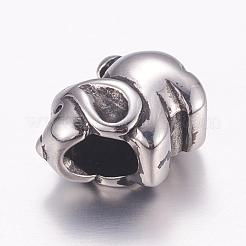304 ステンレススチール 子犬 ヨーロッパビーズ  大穴ビーズ  犬のチャーム  アンティークシルバー  13.5x9x12mm  穴：5.5mm&nbsp;STAS-P173-015AS