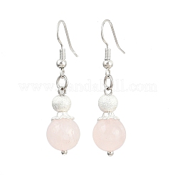 Латунь натуральный розовый кварц свисает серьги EJEW-JE06588-01
