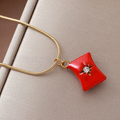 Collana vintage europea in acciaio inossidabile 304 con ciondolo a moneta rossa e strass di cristallo&nbsp;EK6203