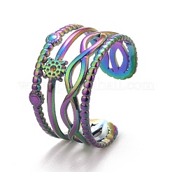 Радужное ионное покрытие (IP) 304 нержавеющая сталь снежинка открытое кольцо-манжета для женщин RJEW-A005-22MC