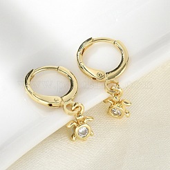 Серьги-кольца из латуни с микропаве из прозрачных кубических цирконий черепахового цвета EJEW-D311-008G