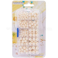 環境に優しい染めガラスパールラウンドパールビーズ  ベージュ  5~10mm  穴：1.2~1.5mm  約340個/箱&nbsp;HY-PH0009-RB003