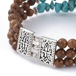 Браслеты с тремя петлями из синтетических бирюзовых (окрашенных) бусинок BJEW-JB04657-03