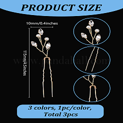 3 шт. 3-х цветные латунные заколки для волос со стразами&nbsp;MRMJ-LP0001-06