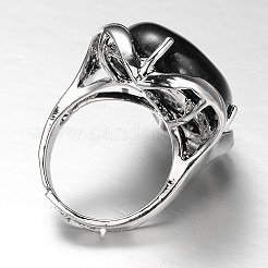 Регулируемая овальная латунная драгоценный камень широко диапазона кольца RJEW-L062-03