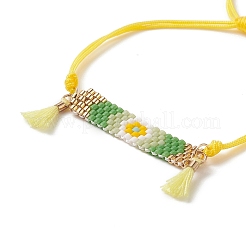 Rectangle de graine japonais fait à la main avec bracelet de perles tressées à maillons de fleurs&nbsp;BJEW-MZ00014-02