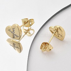 Boucles d'oreilles en laiton plaqué micro pavé de zircons cubiques transparents&nbsp;EJEW-K299-01G-X