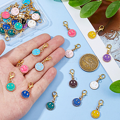 48 шт. 12-цветная подвеска с изображением улыбающегося лица из сплава и эмали&nbsp;HJEW-DC00126