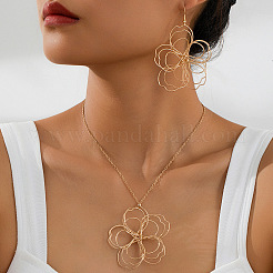 Комплекты из ожерелий и серег с подвесками из полого цветочного сплава&nbsp;FS-WG212DE-01