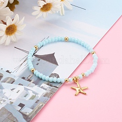 Позолоченные эластичные браслеты с подвесками из нержавеющей стали 304&nbsp;BJEW-JB06096-04