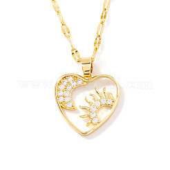 Великолепное латунное сердце с микропаве из прозрачных кубических цирконий с подвеской в виде луны и солнца&nbsp;SS6030-1