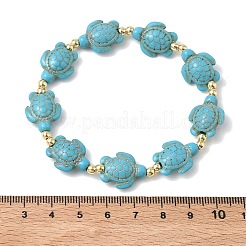 Braccialetti elastici in turchese sintetico e perline di ematite non magnetica per donne e uomini&nbsp;BJEW-JB13729-02
