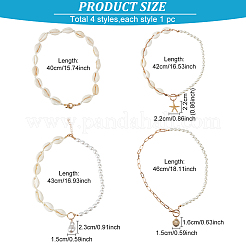 4 шт. набор из 4-х видов ожерелий из натуральных ракушек и искусственного жемчуга NJEW-AN0001-53