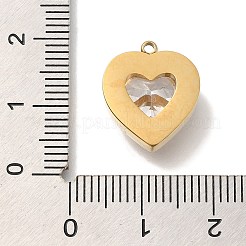 PVD真空メッキ304ステンレスペンダント  ラインストーン付き  18KGP本金メッキ  ハートチャーム  クリスタル  16x13.5x5.5mm  穴：1.4mm&nbsp;STAS-S148-27G