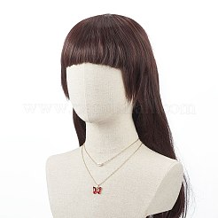 ガラスバタフライ＆天然パールペンダント クリアキュービックジルコニアの二層ネックレス  女性のためのゴールデンブラスジュエリー  コーンフラワーブルー  16.34インチ（41.5cm）&nbsp;NJEW-TA00043-01