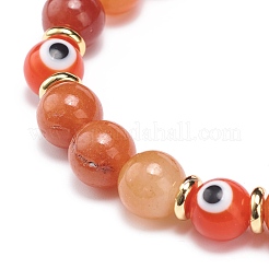 Bracelet extensible perlé rond en aventurine rouge naturelle et lampwork&nbsp;BJEW-JB08713-04