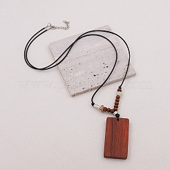 Rechteckiger Holzanhänger mit schwarzer Wachskordel für Damen&nbsp;WG2AEC3-01