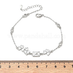Bracciali a busta con maglie a quadrifoglio e pavé di zirconi cubici trasparenti in ottone&nbsp;KK-CBA6980-18P