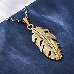 Ожерелья с подвесками из нержавеющей стали 304 в виде листа&nbsp;NJEW-M096-17G