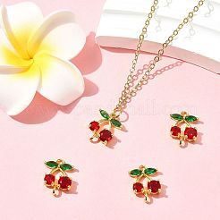 4 шт. латунные подвески-коннекторы с зеленым и красным кубическим цирконием в виде вишни&nbsp;KK-FS0001-84
