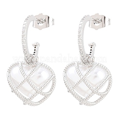 Boucles d'oreilles pendantes en laiton serties de micro-pavés de zirconiums cubiques transparents en forme de cœur&nbsp;EJEW-Z164-04P