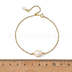 Braccialetti da donna con maglie a catena in acciaio inossidabile 304 a maglie di patata e perle Edison naturali.&nbsp;BJEW-JB14361