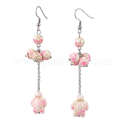 Серьги-подвески из нержавеющей стали 304 с синтетической бирюзой и черепаховым узором&nbsp;EJEW-JE06512-02