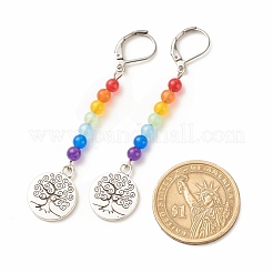 Jade de Malaisie naturel avec alliage arbre de vie longues boucles d'oreilles à levier&nbsp;EJEW-JE04909-05