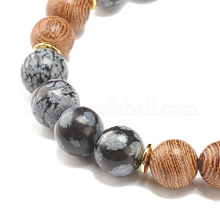 Bracelet extensible perlé en bois de wengé naturel et pierres précieuses avec main hamsa avec charme mauvais œil&nbsp;BJEW-JB07819