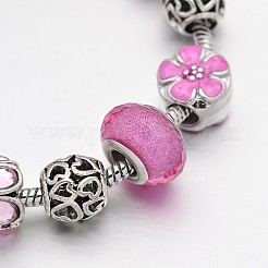 花の合金ラインストーンエナメルヨーロッパビーズのブレスレット  樹脂ヨーロッパのビーズ付き  真鍮チェーンと合金クラスプ  ミックスカラー  180mm&nbsp;BJEW-I182-01