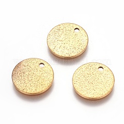 イオンプレーティング（IP）304ステンレススチールテクスチャペンダント  フラットラウンド  ゴールドカラー  12x1mm  穴：1.4mm&nbsp;STAS-I098-01-12mm-G