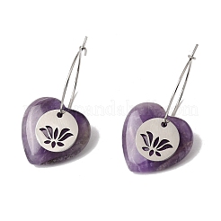 Pendientes de aro de amatista natural y acero inoxidable 304 para mujer&nbsp;EJEW-G475-02P-08