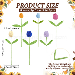6 Stück 6 Farben gehäkelte Tulpenblumenornamente aus Polyester&nbsp;DIY-FG0007-40