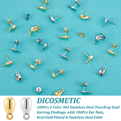 100 шт. 2-цветная фурнитура для сережек-гвоздиков из нержавеющей стали 304 в форме капли STAS-DC0009-67