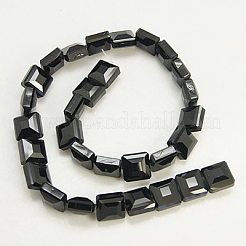 電気メッキガラスビーズ  パール光沢メッキ  多面カット  正方形  ブラック  13x13x7.5mm  穴：1mm&nbsp;EGLA-H002-E-05