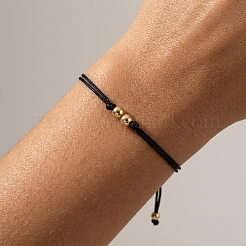 Braccialetti regolabili da donna con perline rotonde in ottone e cordino intrecciato in poliestere.&nbsp;ZQ0354-1