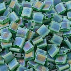 MIYUKIティラビーズ  日本製シードビーズ  2穴  （tl146fr）つや消し透明緑色ab  5x5x1.9mm  穴：0.8mm  約1180個/100g&nbsp;SEED-J020-TL146FR