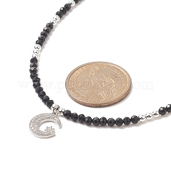 Collana con ciondolo a forma di luna in zirconi cubici trasparenti con catene di perline di onice nero naturale da donna&nbsp;NJEW-JN04271-01
