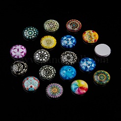 モザイク印刷されたガラスの半分ラウンド/ドームカボション  ミックスカラー  16x5mm&nbsp;GGLA-N004-16mm-G