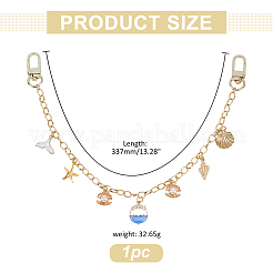 Подвеска в форме ракушки из сплава с синей эмалью на морскую тематику из латуни с декоративными цепочками&nbsp;HJEW-ME00054