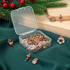 60個6スタイルライトゴールドクリスマステーマアロイエナメルペンダント  ちょう結びとキャンディケインのクリスマスリース  ミックスカラー  10個/スタイル&nbsp;ENAM-LS0001-58