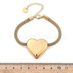 304ステンレススチールハートリンクブレスレット  女性用メッシュチェーンジュエリー  18KGP本金メッキ  7-1/2インチ（19cm）&nbsp;BJEW-C089-12G