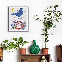 プラスチック再利用可能な描画絵画ステンシル テンプレート  ファブリック タイル 床 家具 木材の塗装用  長方形  スカル模様  297x210mm&nbsp;DIY-WH0202-266