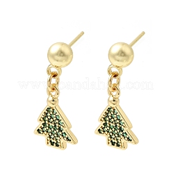 Pendientes colgantes navideños de latón con micropavé de circonitas cúbicas&nbsp;EJEW-L306-01G-01