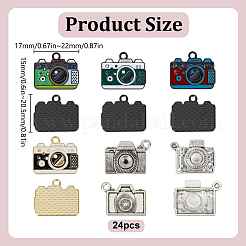 24個6スタイルアロイエナメルペンダント  カメラチャーム  ミックスカラー  17~22x15~20.5x1.5~4mm  穴：2~3mm  4個/スタイル&nbsp;ENAM-DR0001-10