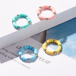 4 pz 4 colori fatti a mano in argilla polimerica heishi perline anello per le donne&nbsp;RJEW-JR00425