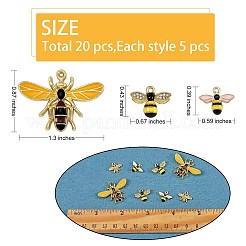20個4スタイルアロイラインストーンペンダント  エナメル  スズメバチとハチ  ゴールドカラー  ミックスカラー  10x15mm  5個/スタイル&nbsp;JX163A