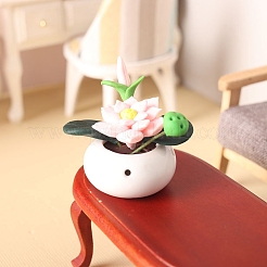 磁器とポリマー粘土の鉢植えのミニチュア装飾品  マイクロランドスケープホームドールハウスアクセサリー  小道具の装飾のふりをする  ピンク  29x40mm&nbsp;PW-WGF9DDF-01