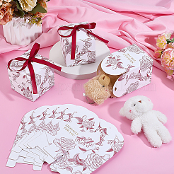 Bonbonschachteln aus Papier mit Rosenblütendruck und Band&nbsp;CON-WH0110-281